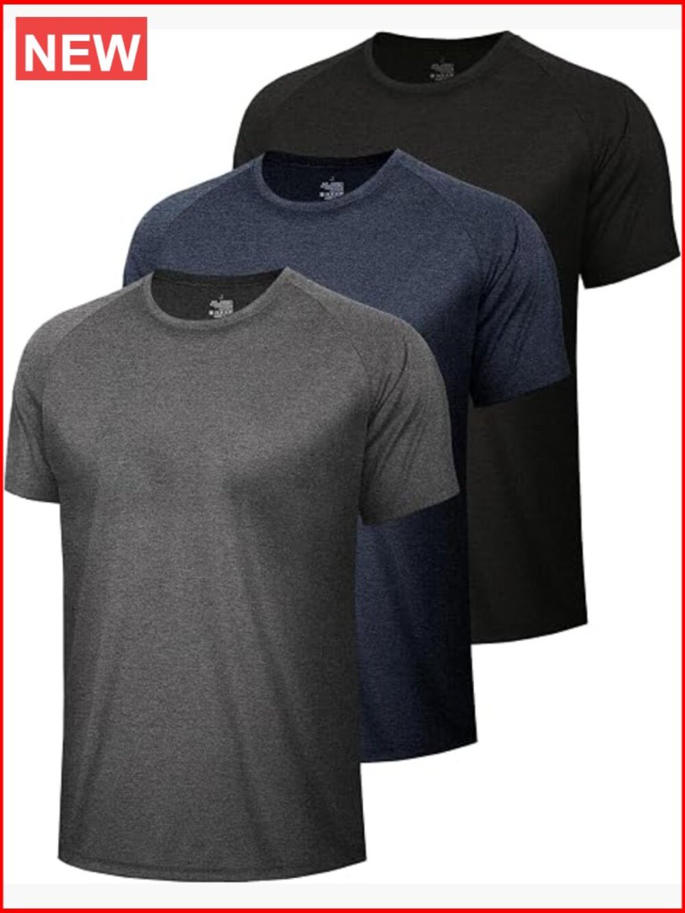 3 Pack Quick Dry Moisture Wicking Athletic T-Shirts Short Sleeve Crew Neck